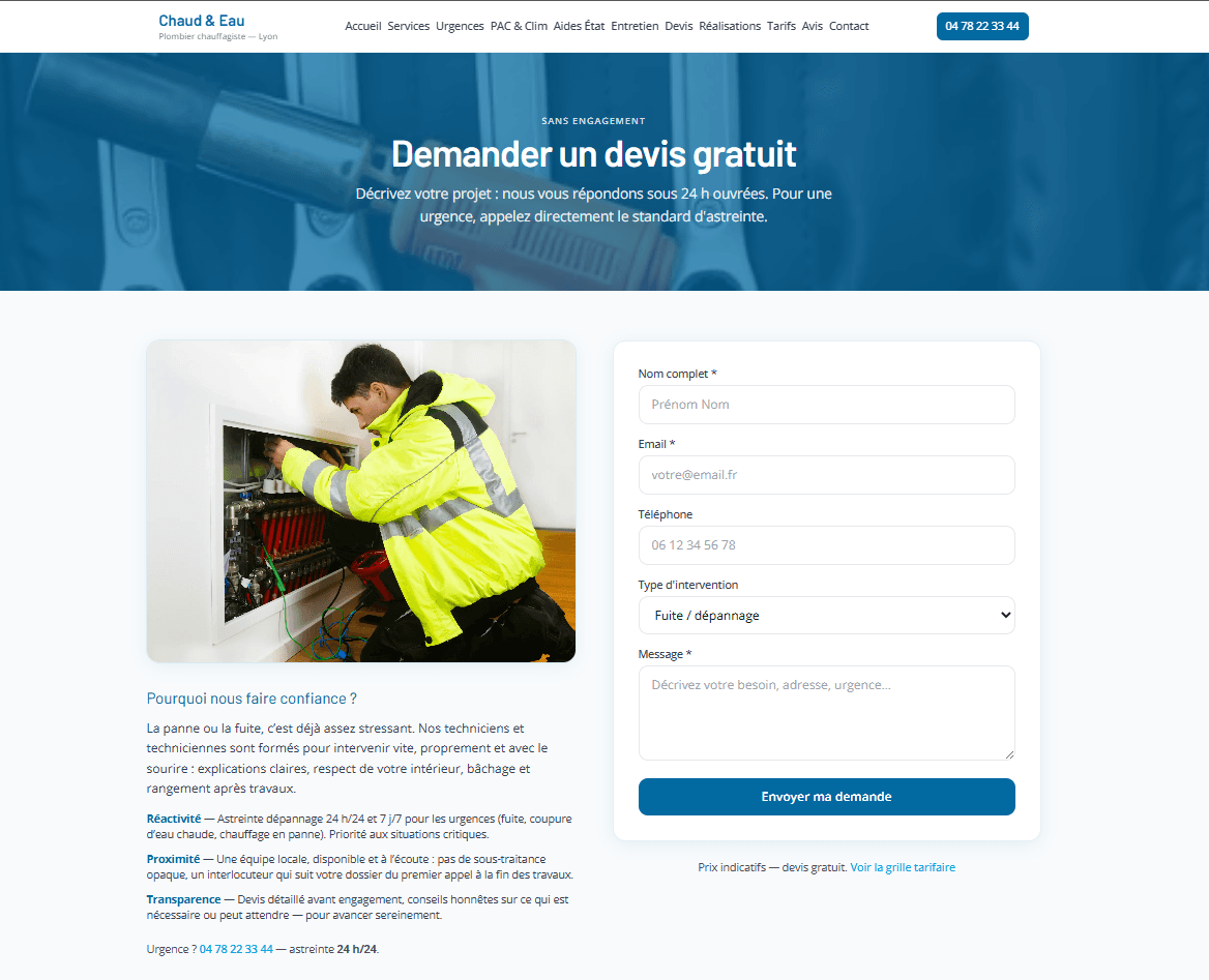 Site vitrine plombier Lyon