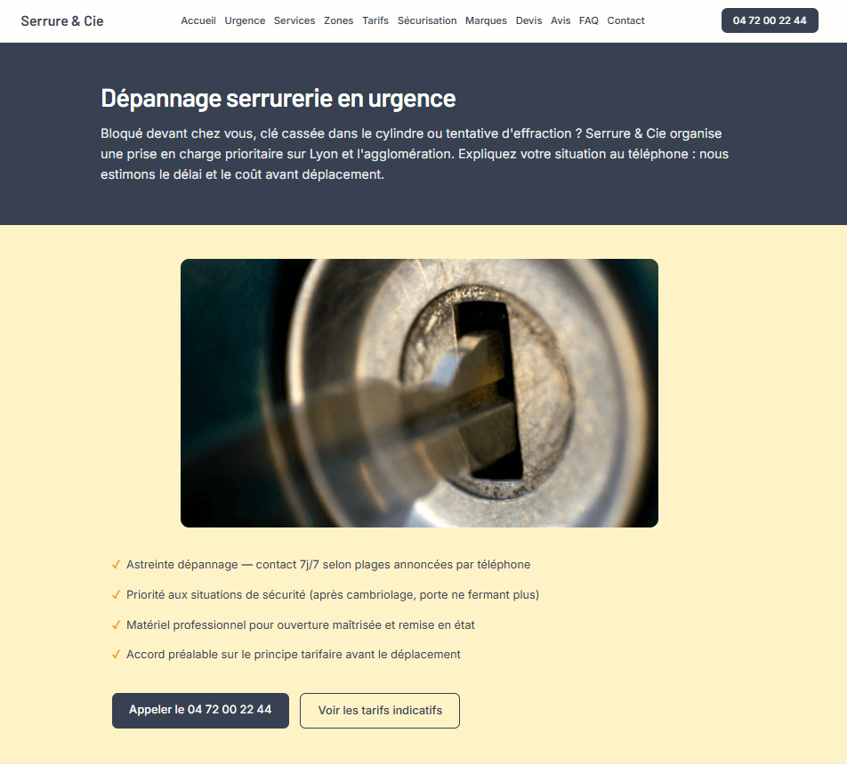 Site vitrine serrurier Lyon
